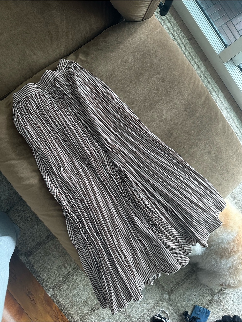 Checked Pleated Maxi Skirt in Brown and White